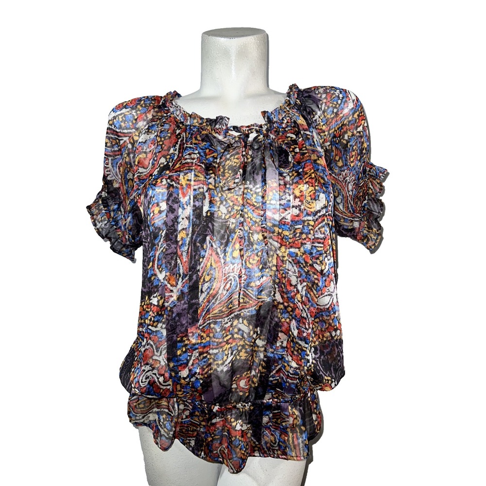 Outback Red Womens Paisley Chiffon Blouse Multi Color‎ Boho Smocked Top Medium